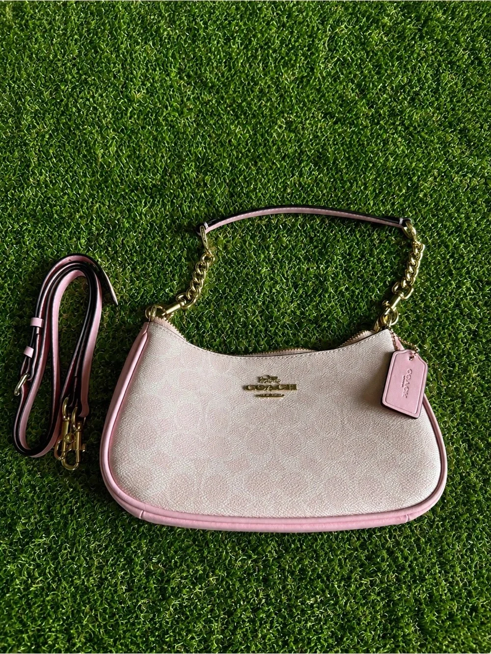 Coach Light Pink Signature Shoulder Bag with Gold Hardware